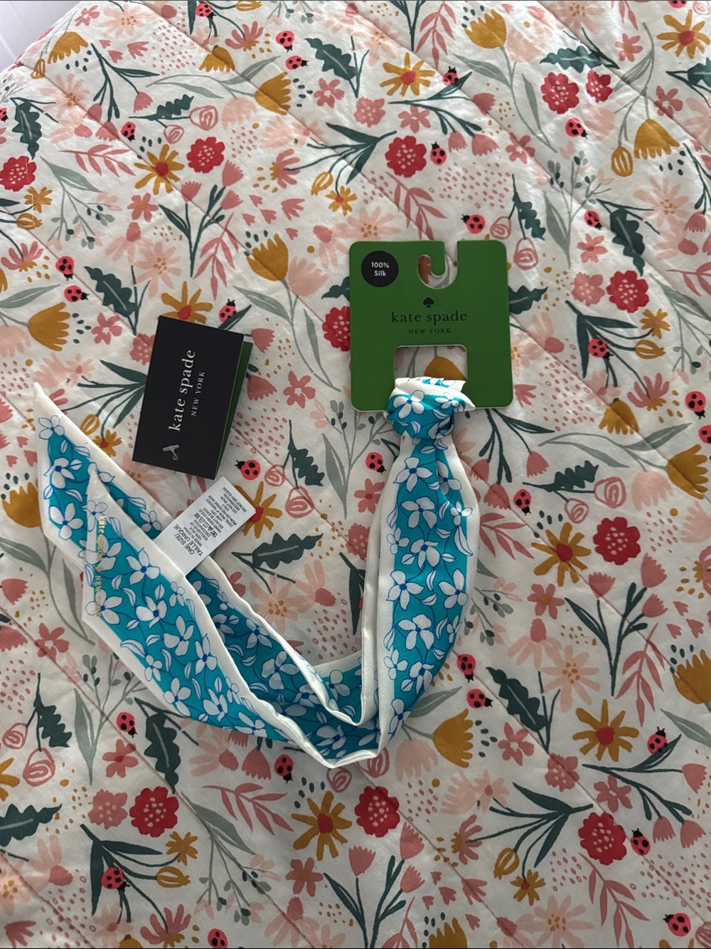 kate spade Bright Blue Floral Silk Twilly Scarf